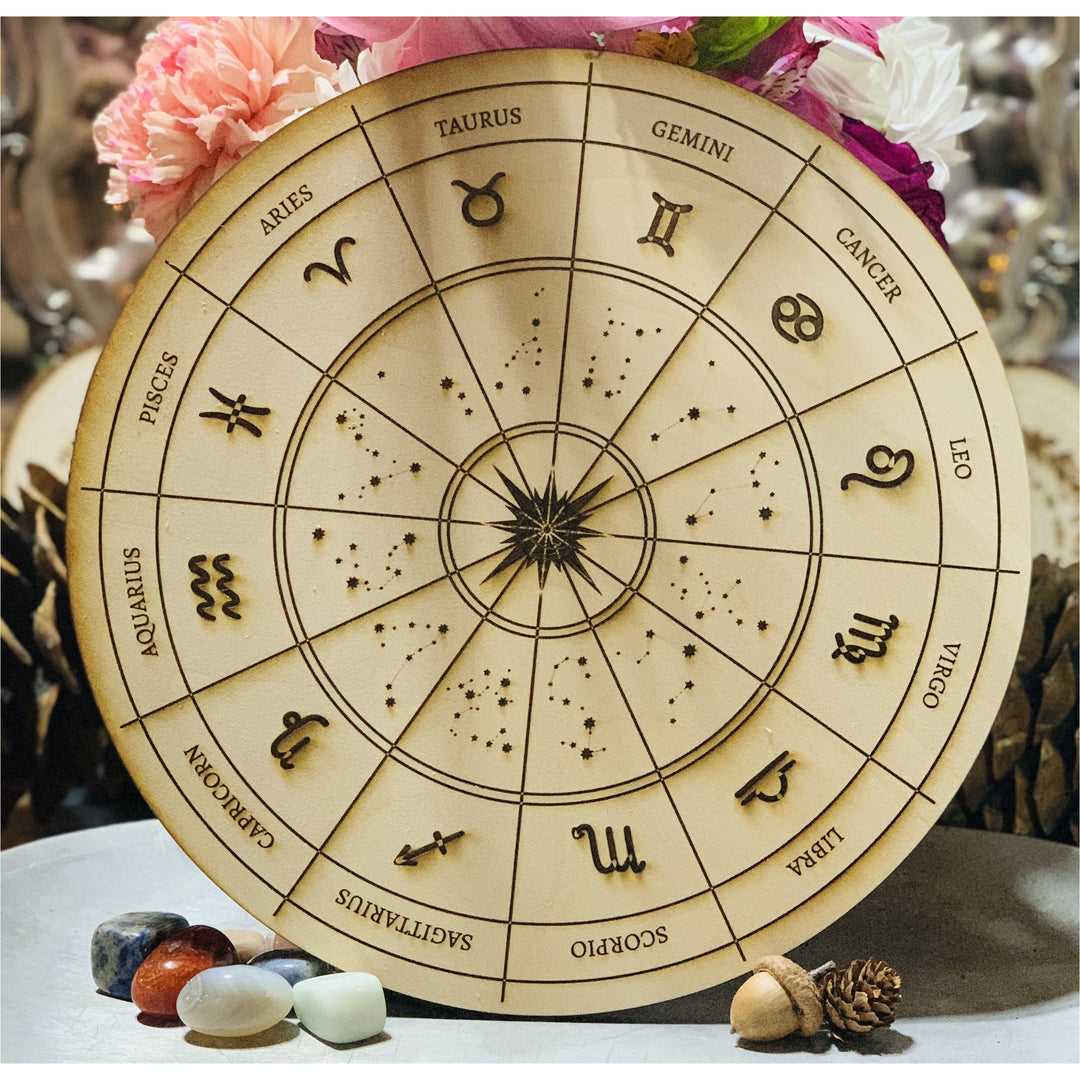 11" Wooden Laser Forged Zodiac Wheel