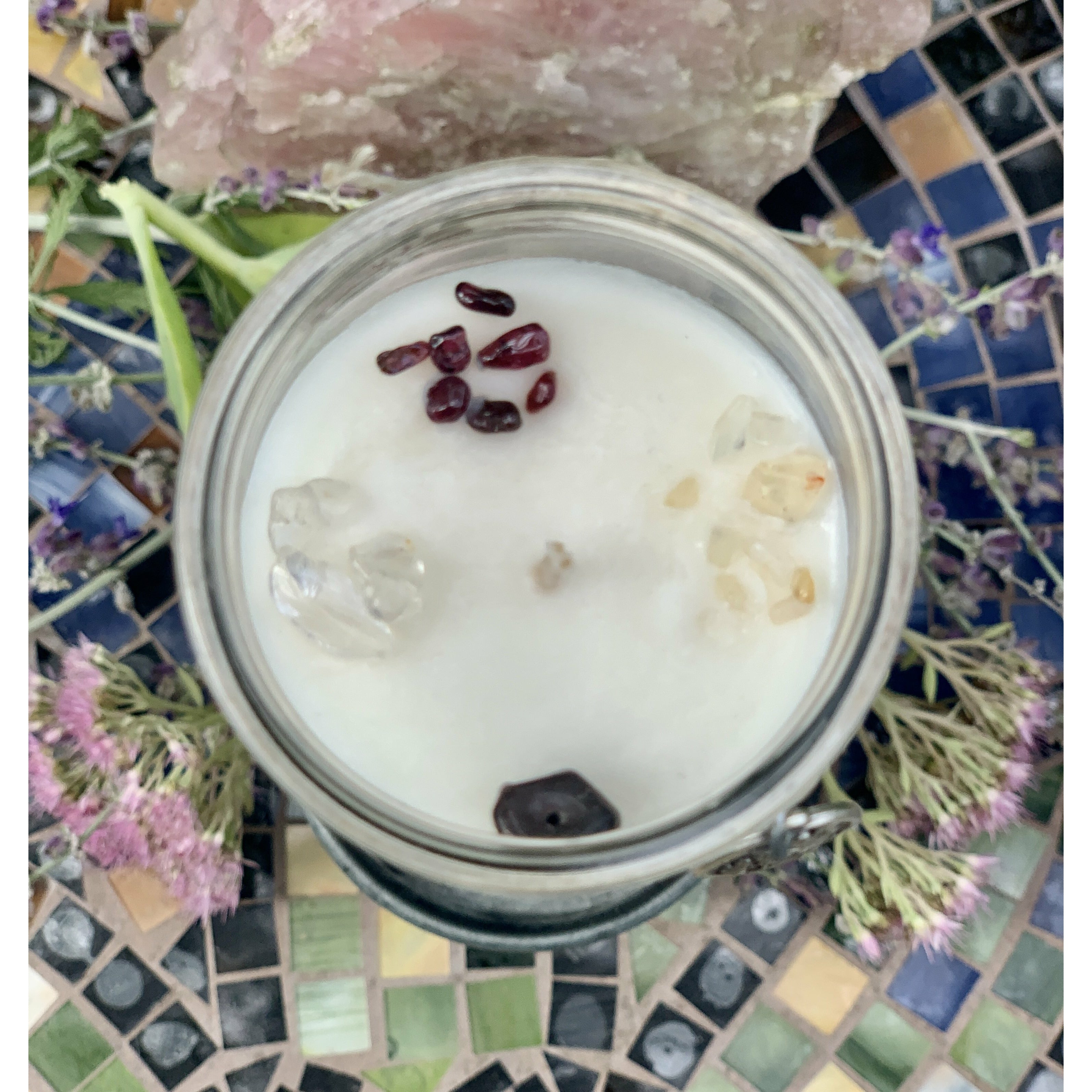 Archangel Saint Uriel is crowned with Citrine, Clear Quartz, Garnet and Tigers Eye.