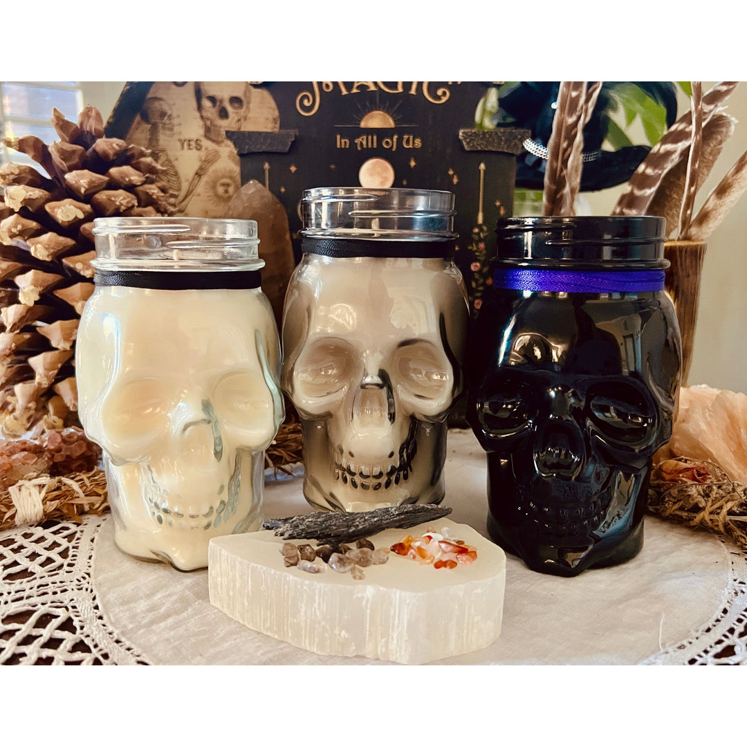 16 oz Cranium Candle - available in clear, grey and black