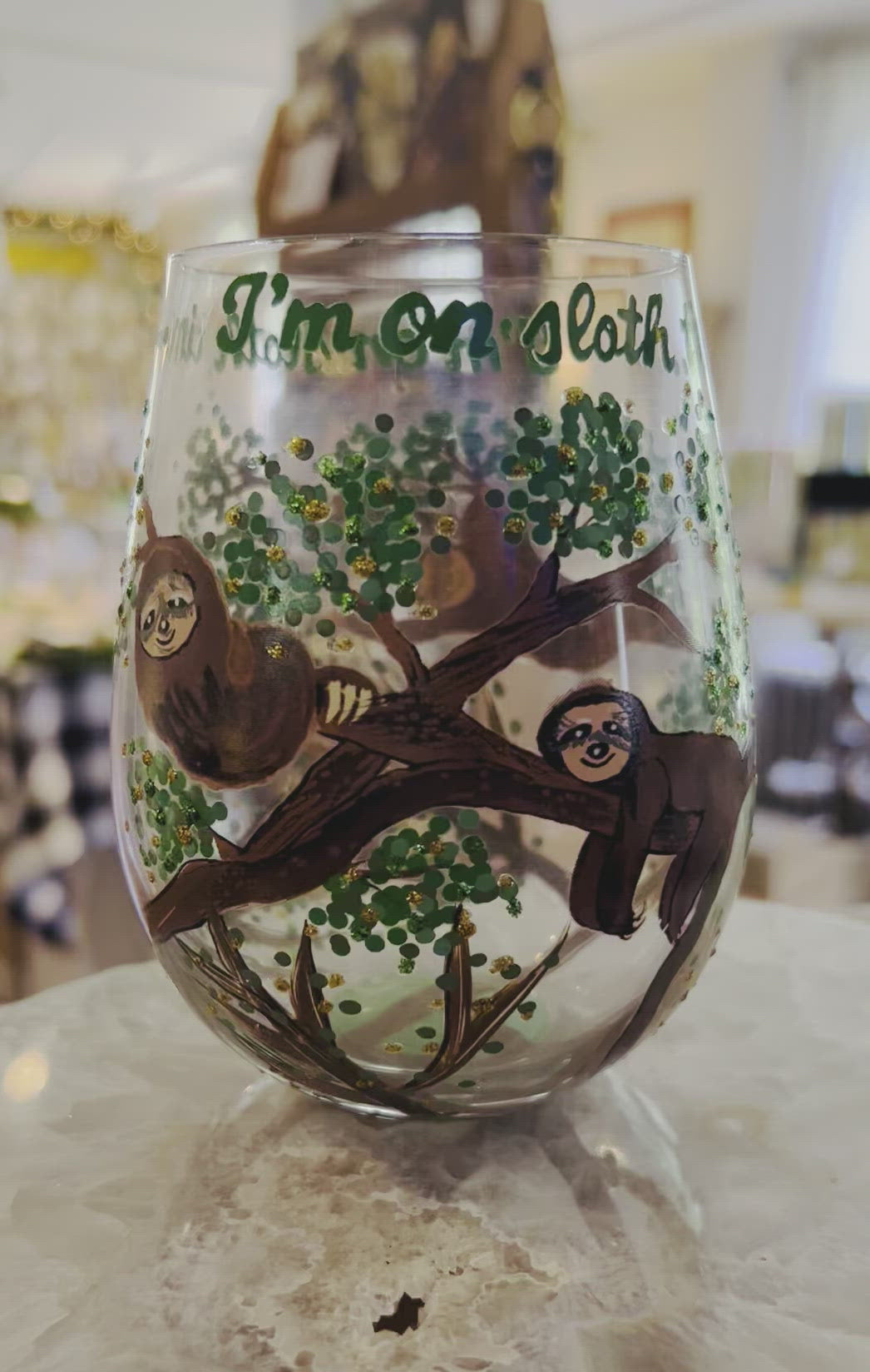 I’m On Sloth Time Stemless Wine Glass by Lolita