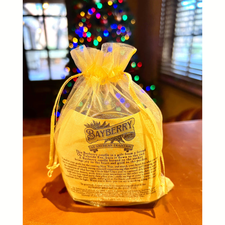 Our 8 oz Travel Tins will arrive in a Gold Organza bag with a brief history of the Bayberry tradition and manifestation for abundance for the coming New Year.