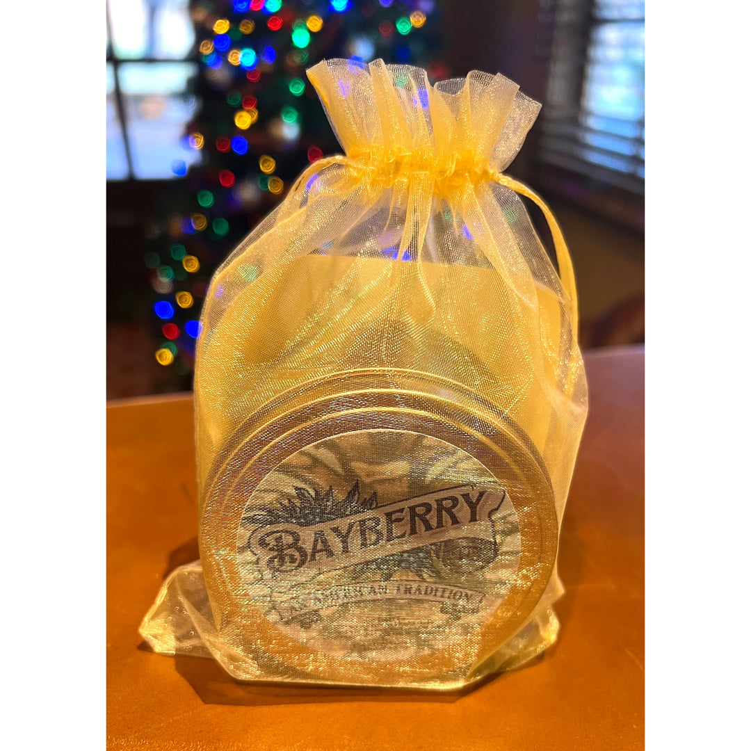 Our 8 oz Travel Tins will arrive in a Gold Organza bag with a brief history of the Bayberry tradition and manifestation for abundance for the coming New Year.